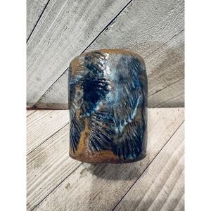 Handmade Pottery Vase Signed Yess Young Blue Brown Glazed Art Decor‎